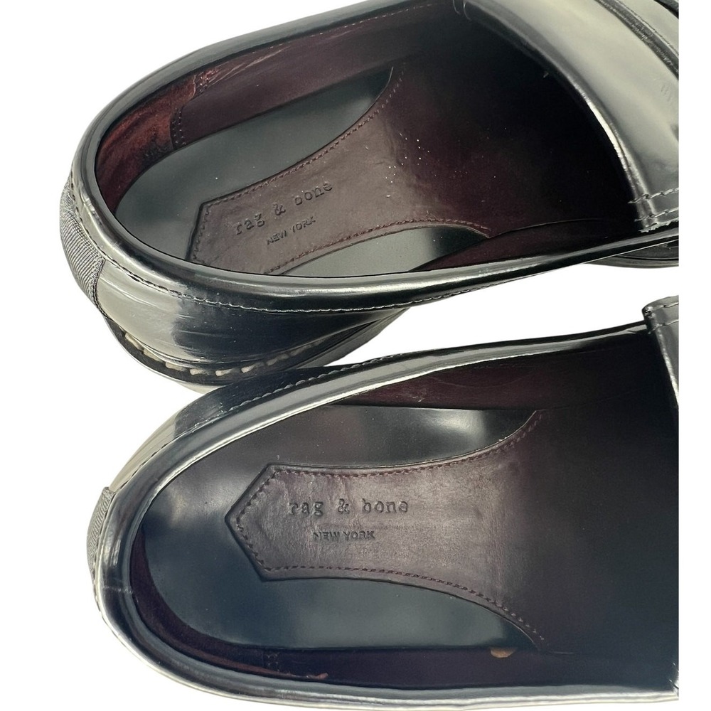 Rag & Bone Black Leather Penny Loafers with Contrast Stitching Size 40 - Picture 13 of 15